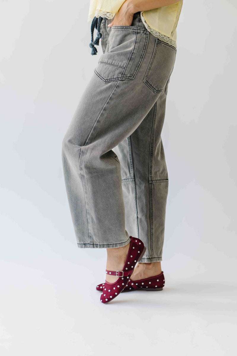 The Yorkana Eyelet Waist Barrel Jean in Grey