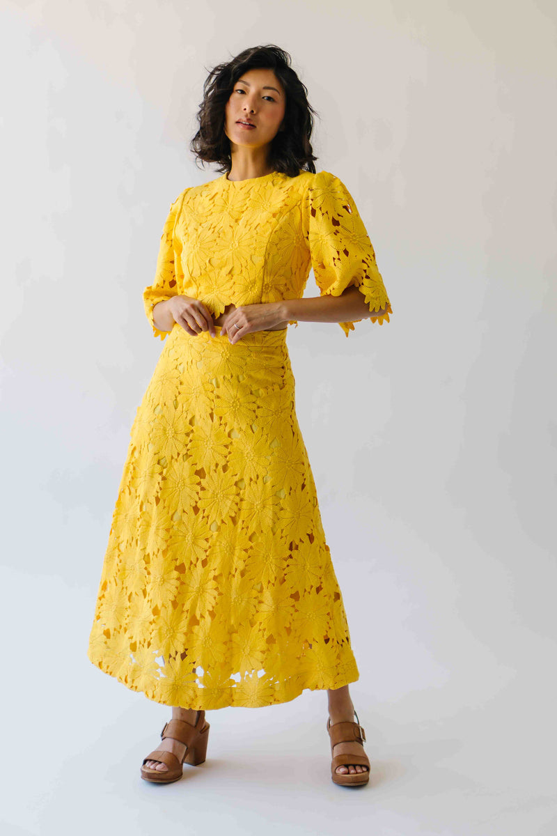 The Katie Embroidered Blouse + Skirt Set in Yellow