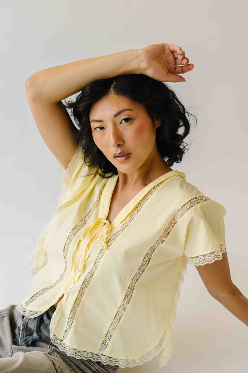 The Sanders Lace Insert Blouse in Yellow