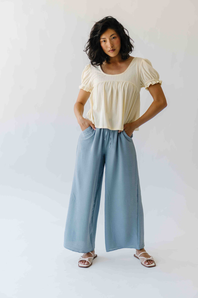 The Janae Textured Wide Leg Pant in Blue