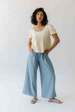 The Janae Textured Wide Leg Pant in Blue