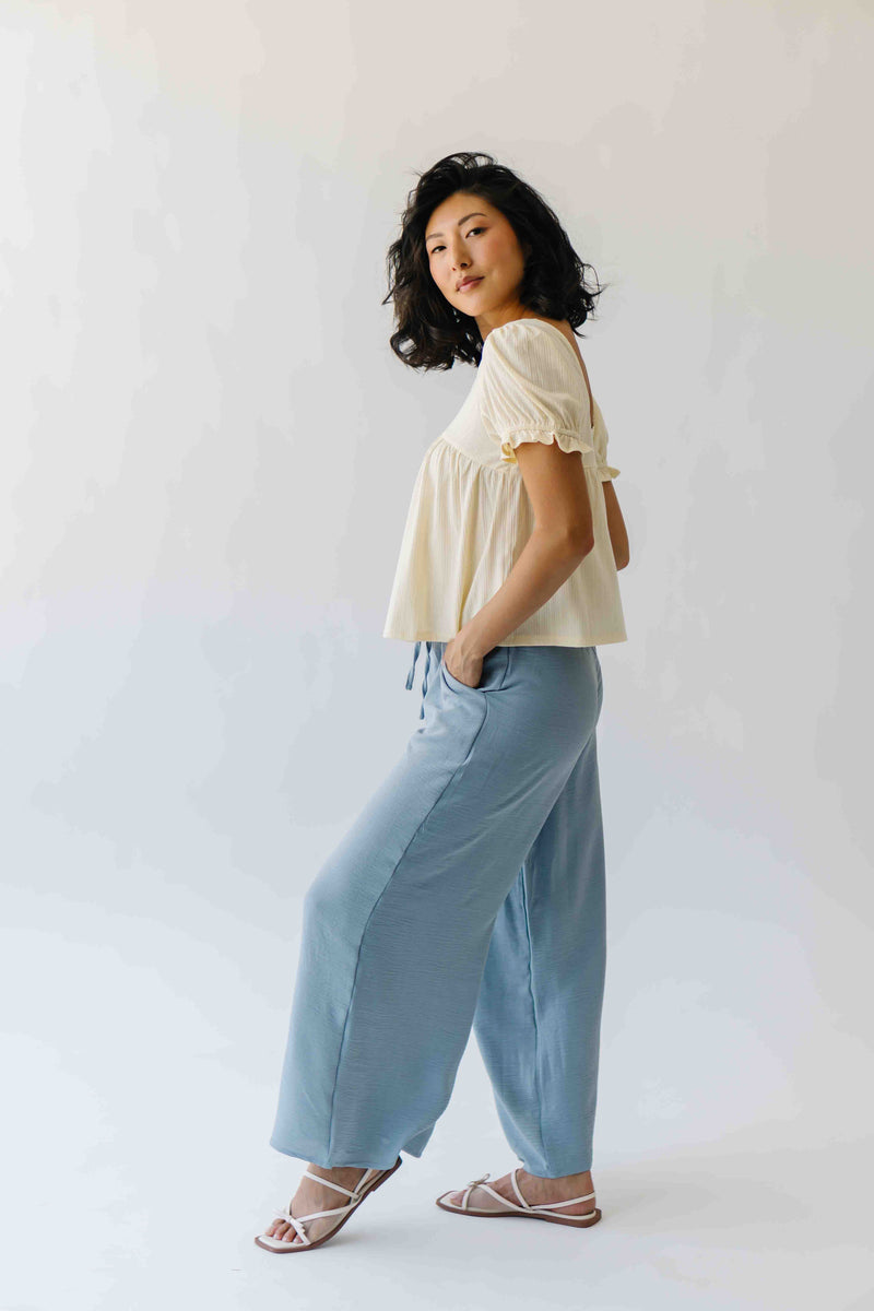 The Janae Textured Wide Leg Pant in Blue