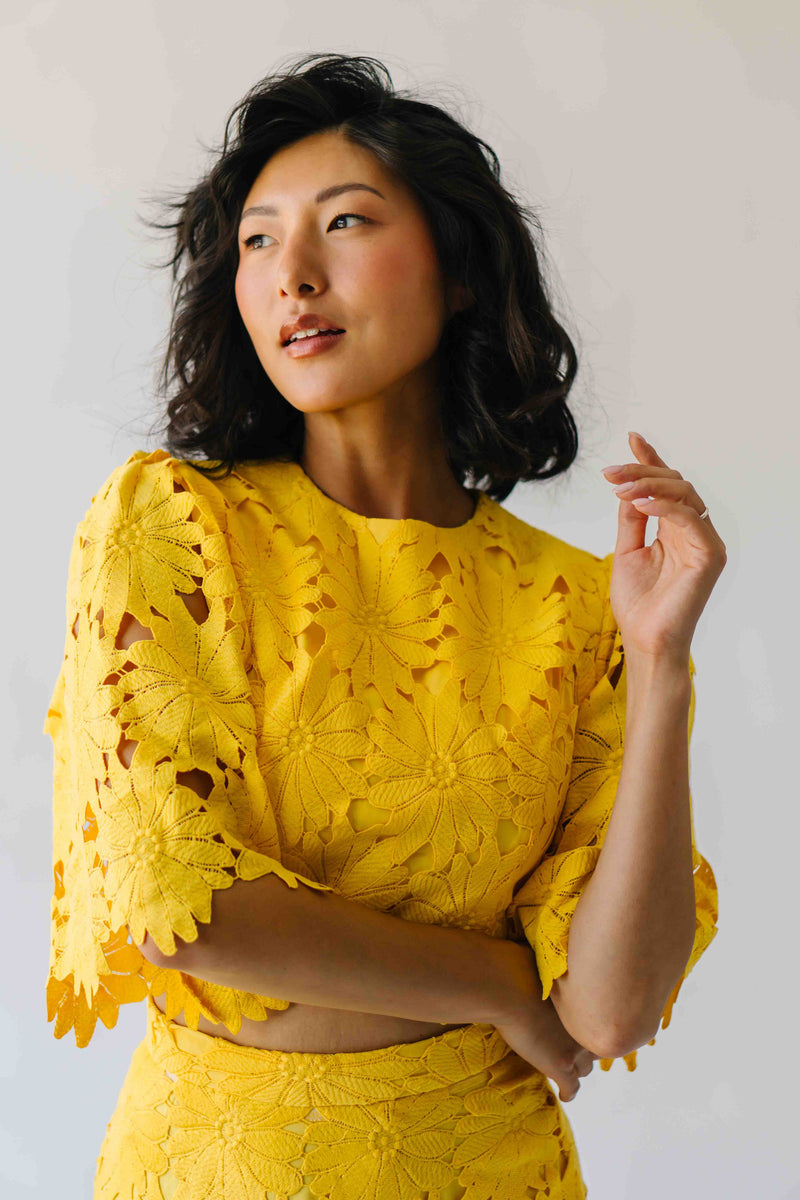 The Katie Embroidered Blouse + Skirt Set in Yellow
