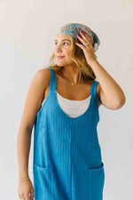 The Bladen Crinkle Wide Leg Jumpsuit in Teal Blue