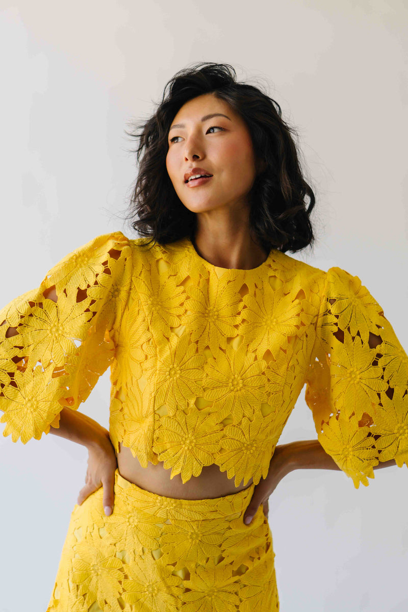 The Katie Embroidered Blouse + Skirt Set in Yellow