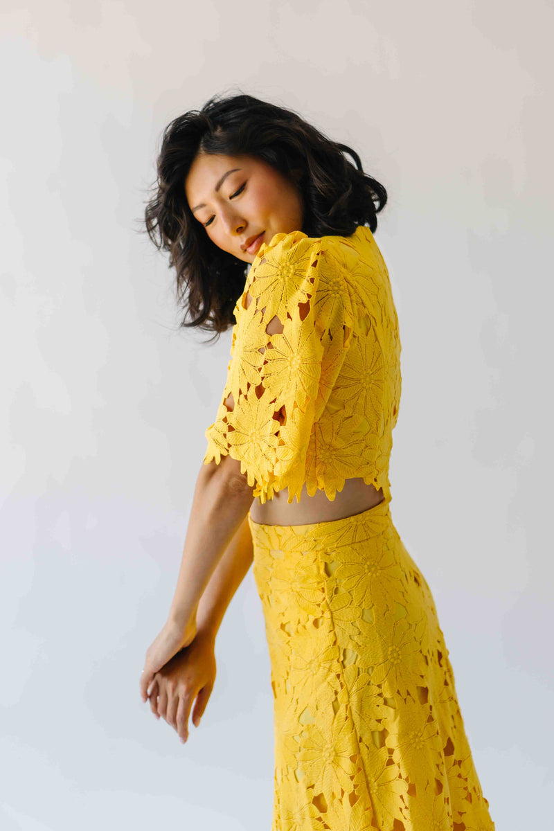 The Katie Embroidered Blouse + Skirt Set in Yellow
