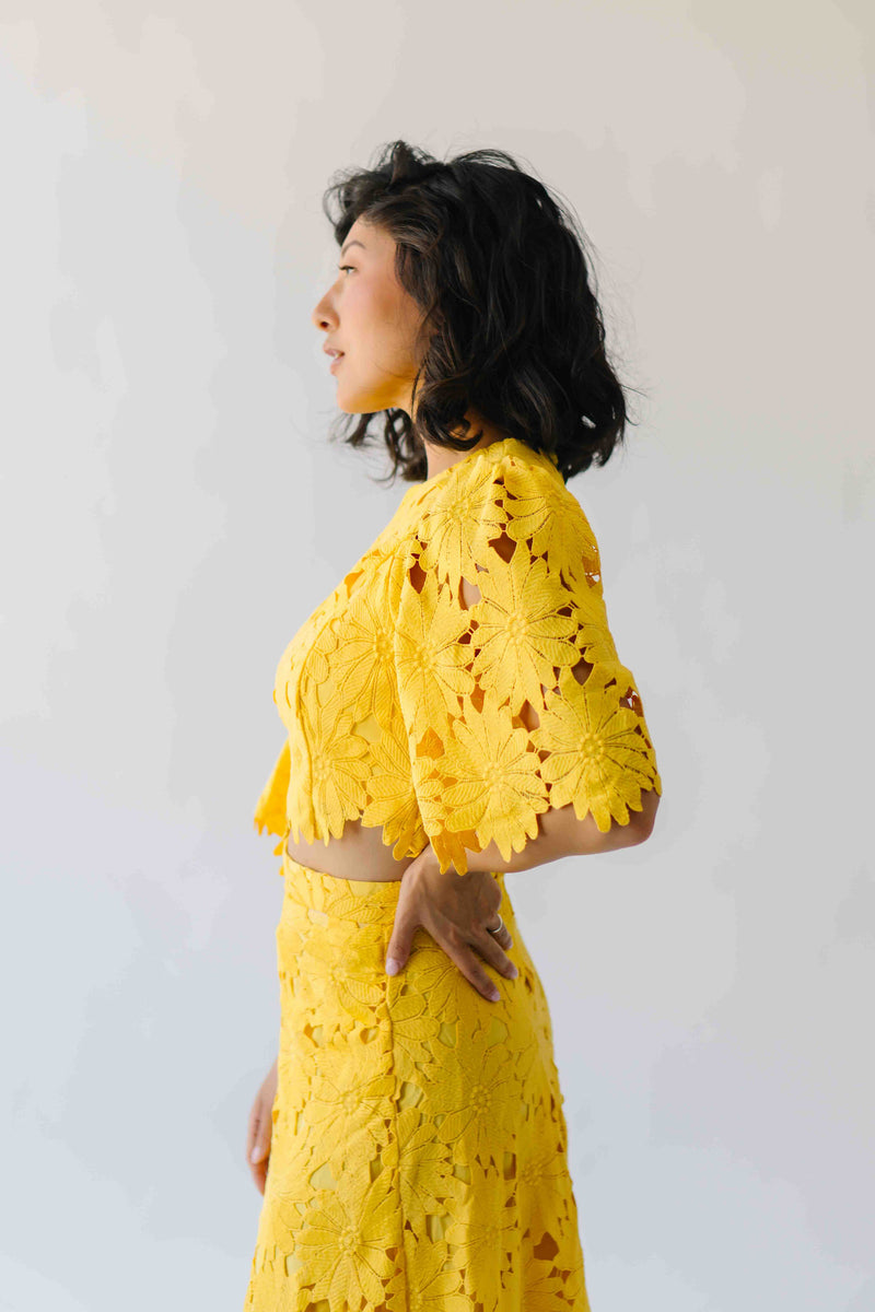 The Katie Embroidered Blouse + Skirt Set in Yellow