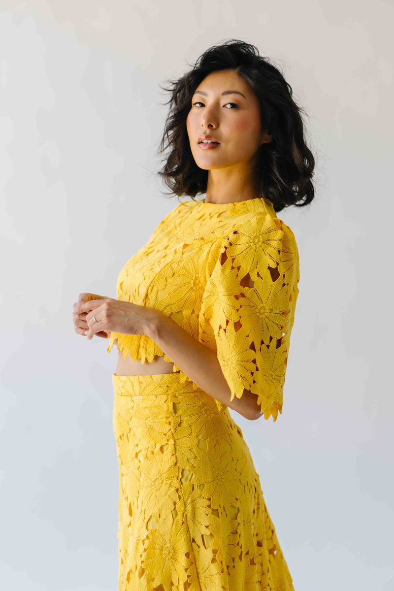 The Katie Embroidered Blouse + Skirt Set in Yellow