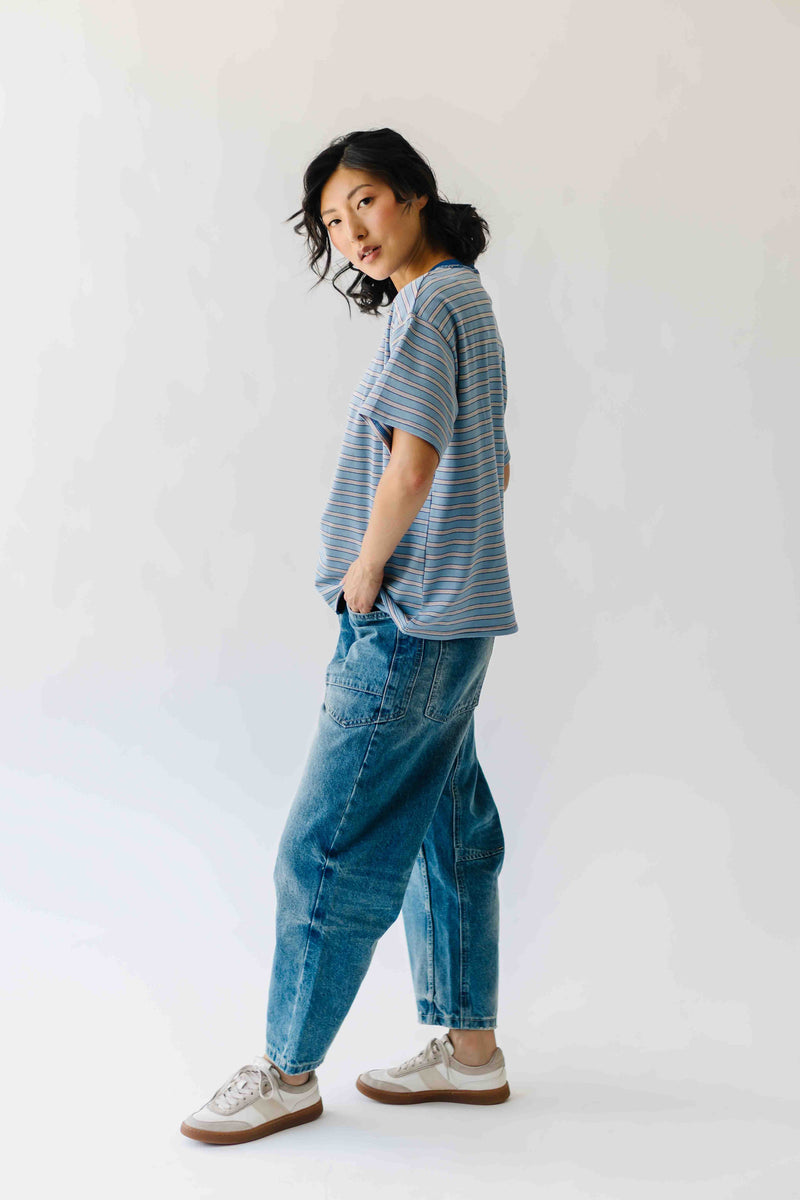The Yorkana Eyelet Waist Barrel Jean in Medium Wash