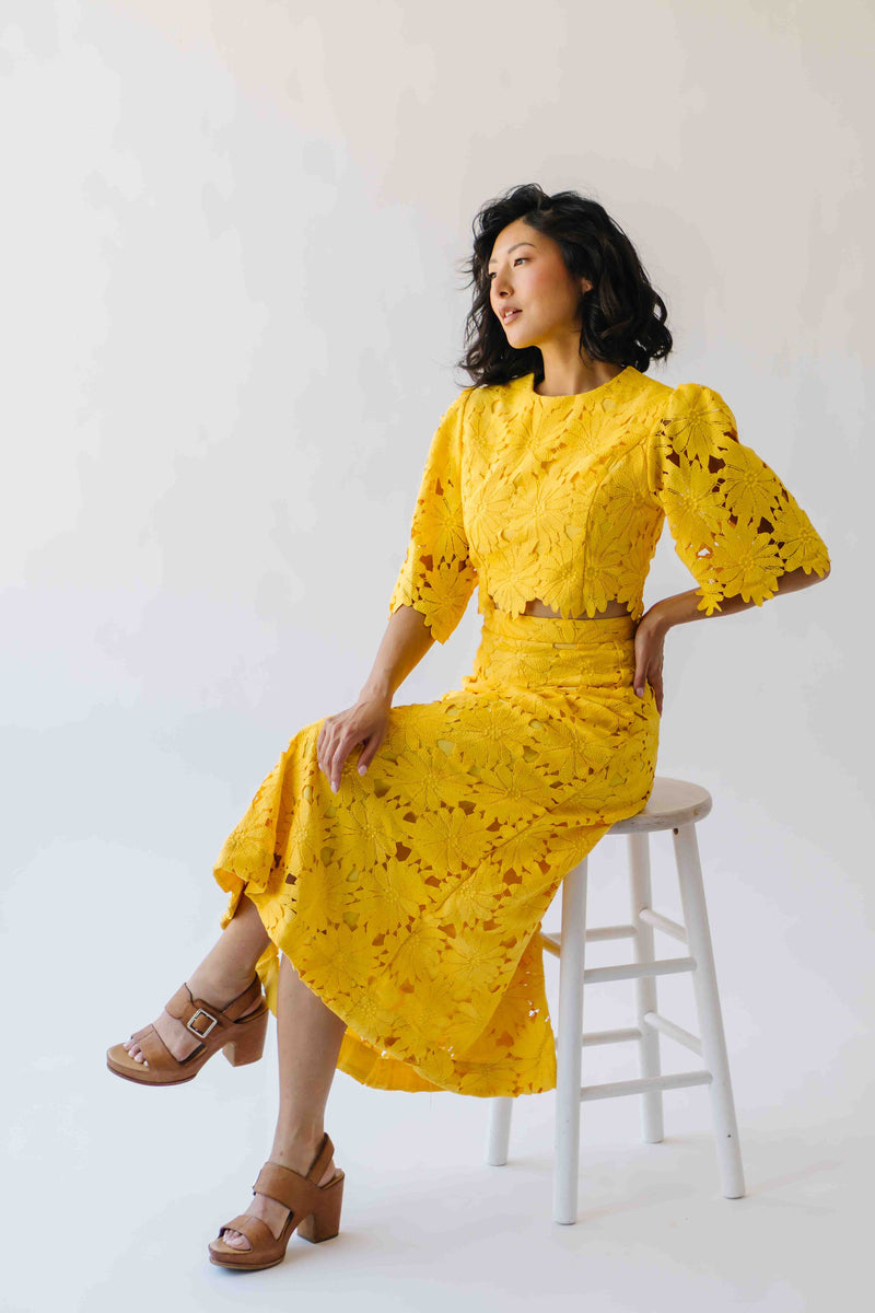 The Katie Embroidered Blouse + Skirt Set in Yellow
