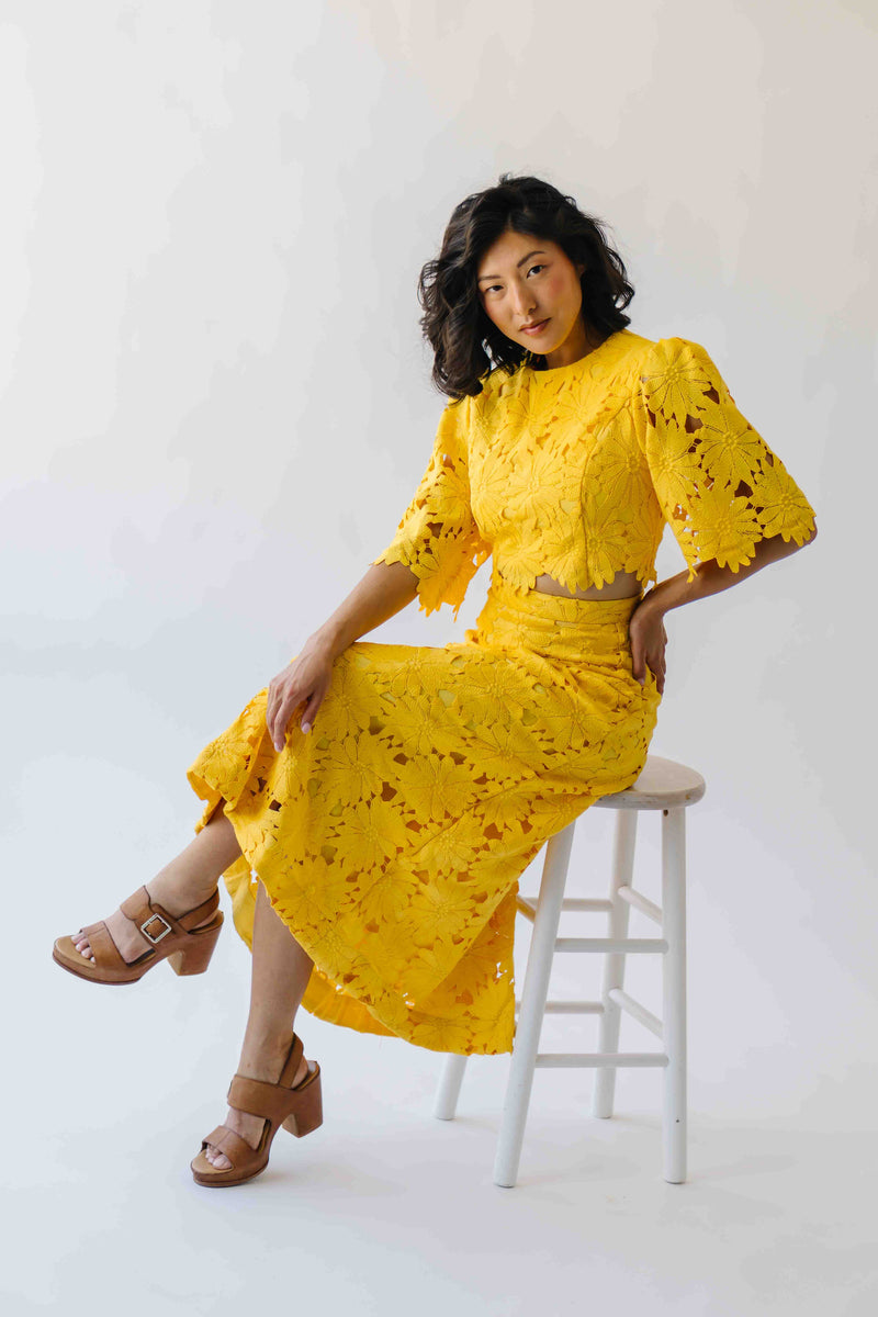 The Katie Embroidered Blouse + Skirt Set in Yellow