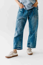 The Yorkana Eyelet Waist Barrel Jean in Medium Wash