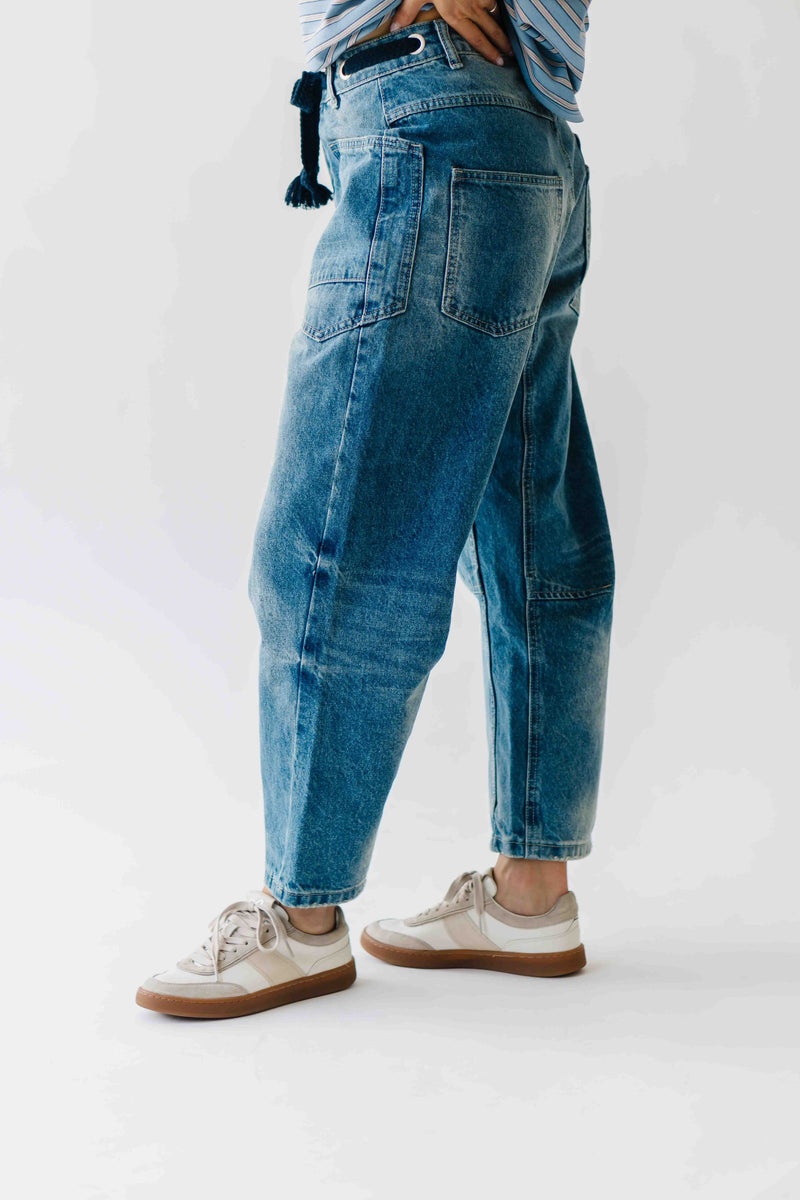 The Yorkana Eyelet Waist Barrel Jean in Medium Wash