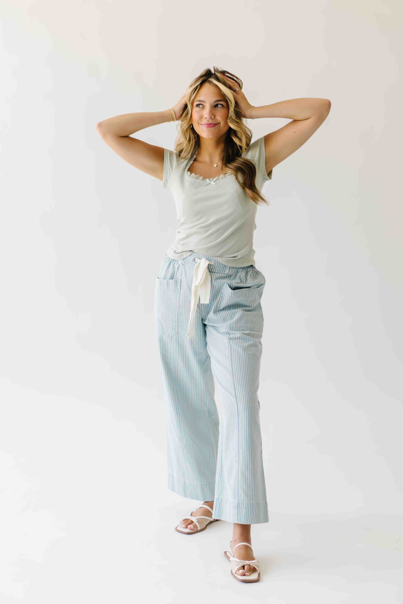 The Natasha Ribbed Tee in Sage Green