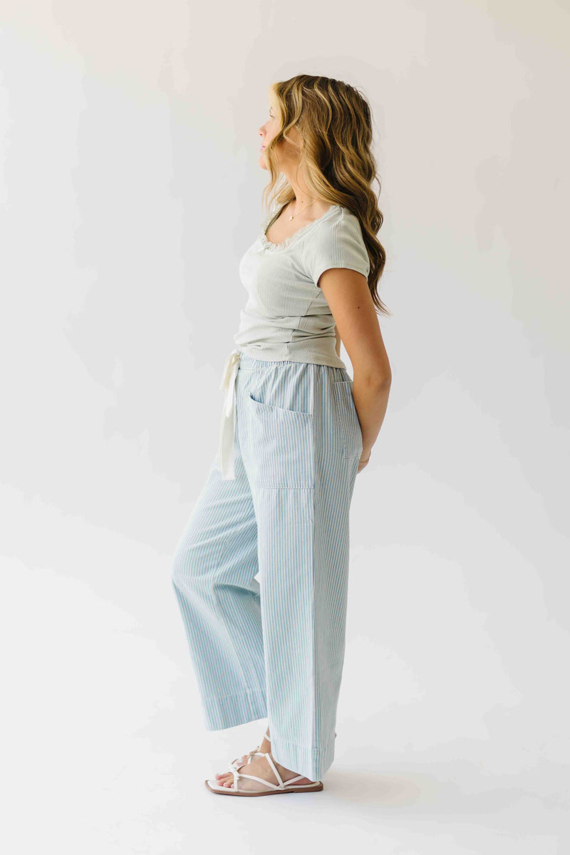 The Edison Drawstring Pant in Light Blue Stripe