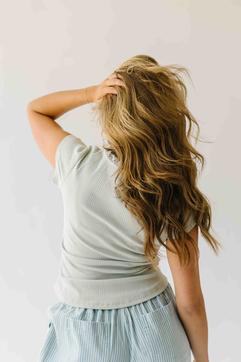 The Natasha Ribbed Tee in Sage Green