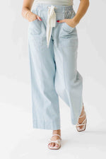 The Edison Drawstring Pant in Light Blue Stripe