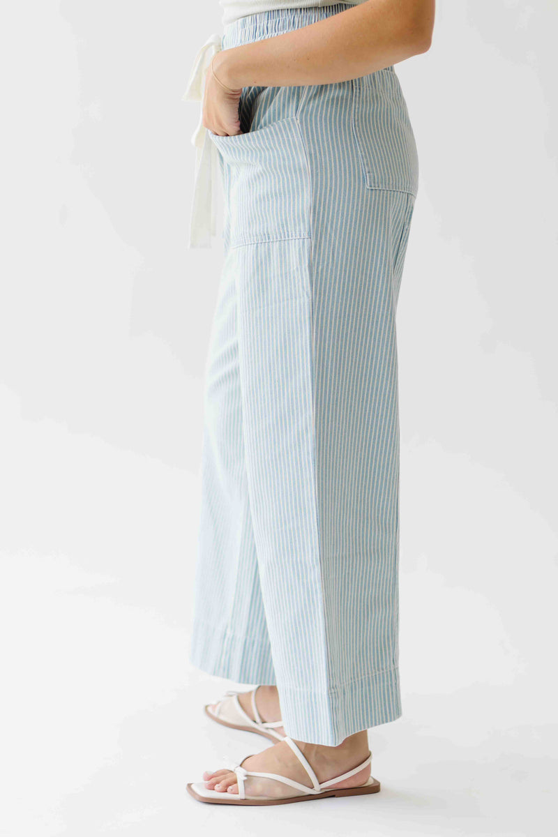 The Edison Drawstring Pant in Light Blue Stripe