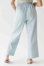 The Edison Drawstring Pant in Light Blue Stripe