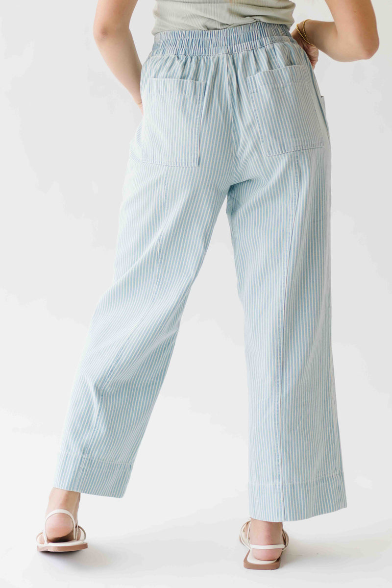 The Edison Drawstring Pant in Light Blue Stripe