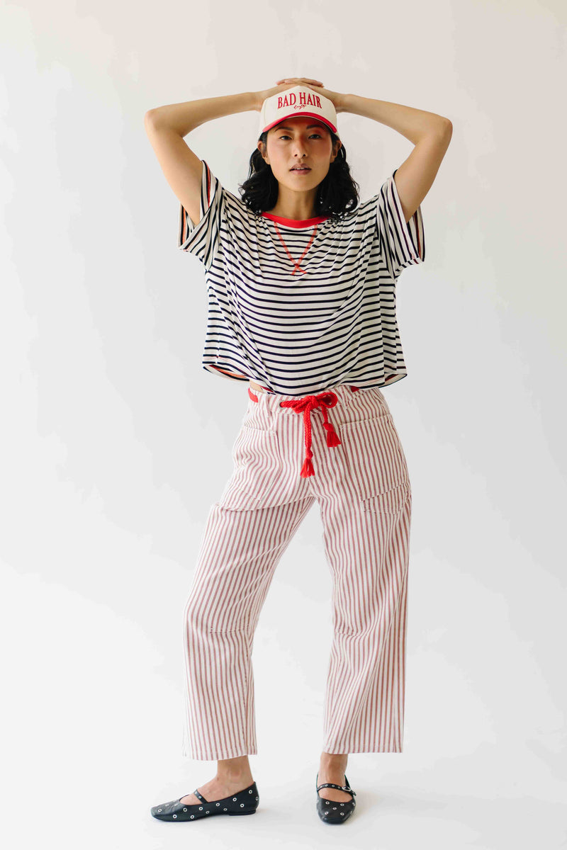 The Yorkana Eyelet Waist Barrel Jean in Striped Rust