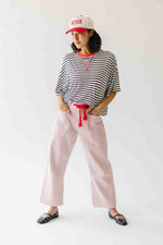 The Yorkana Eyelet Waist Barrel Jean in Striped Rust