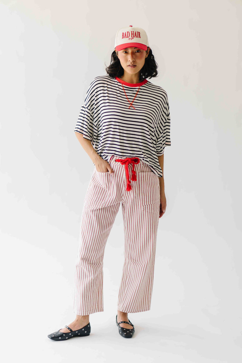 The Yorkana Eyelet Waist Barrel Jean in Striped Rust