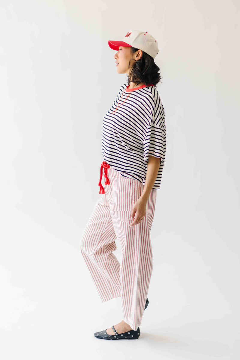 The Yorkana Eyelet Waist Barrel Jean in Striped Rust