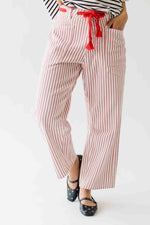 The Yorkana Eyelet Waist Barrel Jean in Striped Rust