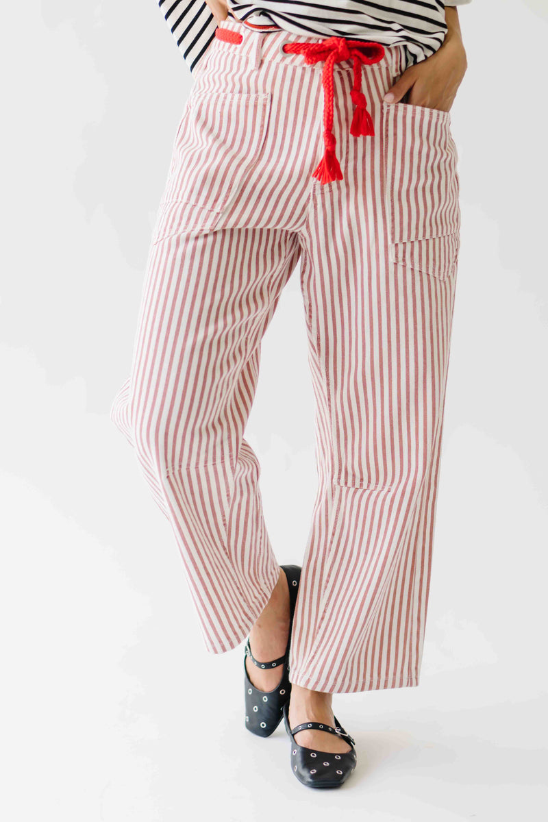 The Yorkana Eyelet Waist Barrel Jean in Striped Rust