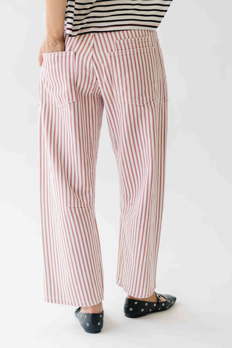 The Yorkana Eyelet Waist Barrel Jean in Striped Rust