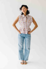 The Selma Pleated Collar Blouse in Pink Floral
