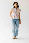 The Selma Pleated Collar Blouse in Pink Floral