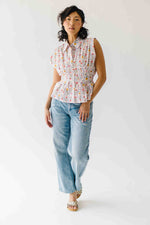 The Selma Pleated Collar Blouse in Pink Floral