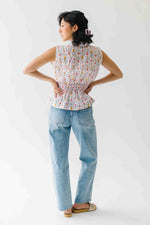 The Selma Pleated Collar Blouse in Pink Floral