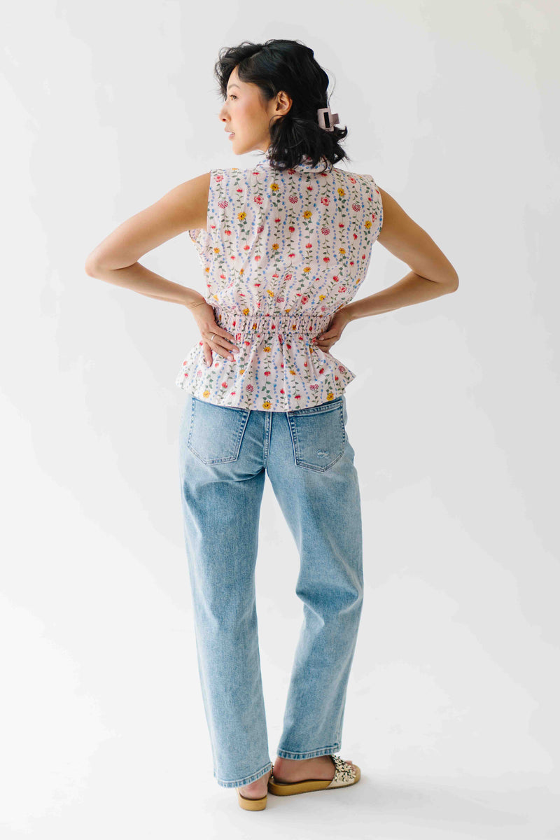 The Selma Pleated Collar Blouse in Pink Floral