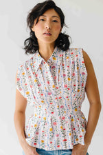 The Selma Pleated Collar Blouse in Pink Floral