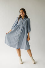 The Batesville Tiered Button-Up Midi Dress in Light Grey