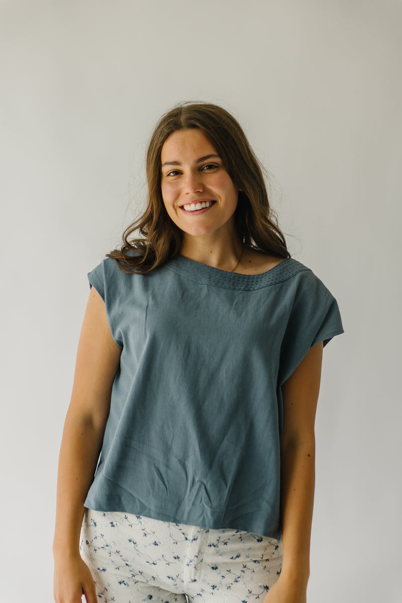 The Candra Stitch Detail Blouse in Light Teal