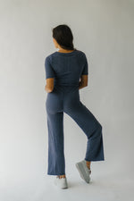 The Susan Belted Jumpsuit in Navy Stripe