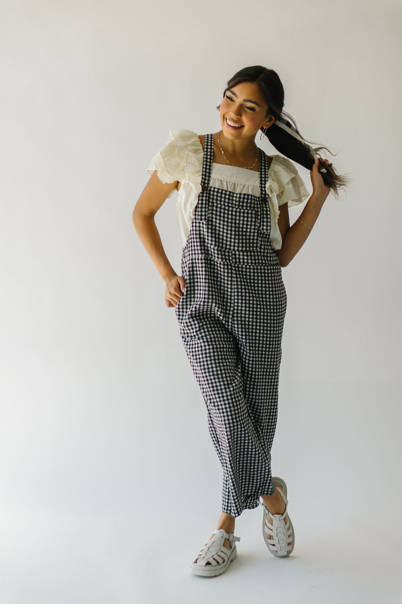 The Breigh Checkered Jumpsuit in Black + Cream