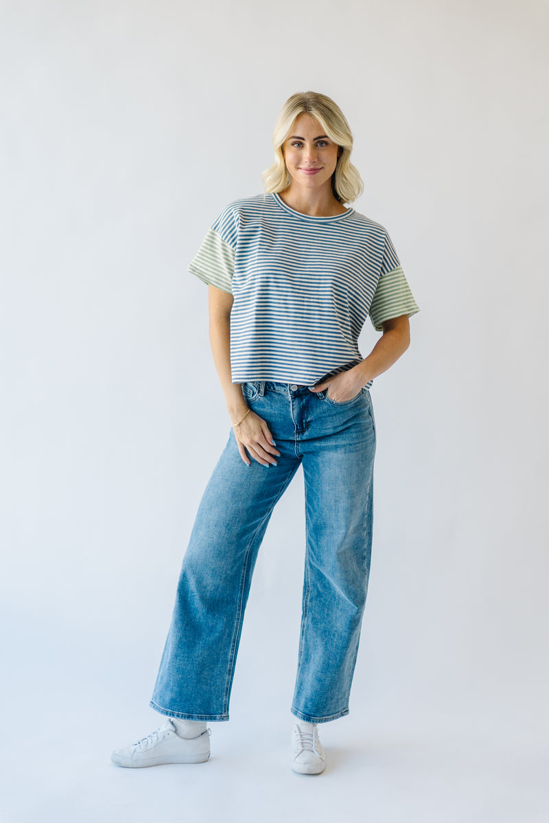 The Mulford Striped Color Block Tee in Blue