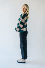 The Indio Striped Crew Knit Sweater in Hunter Green