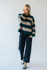 The Indio Striped Crew Knit Sweater in Hunter Green