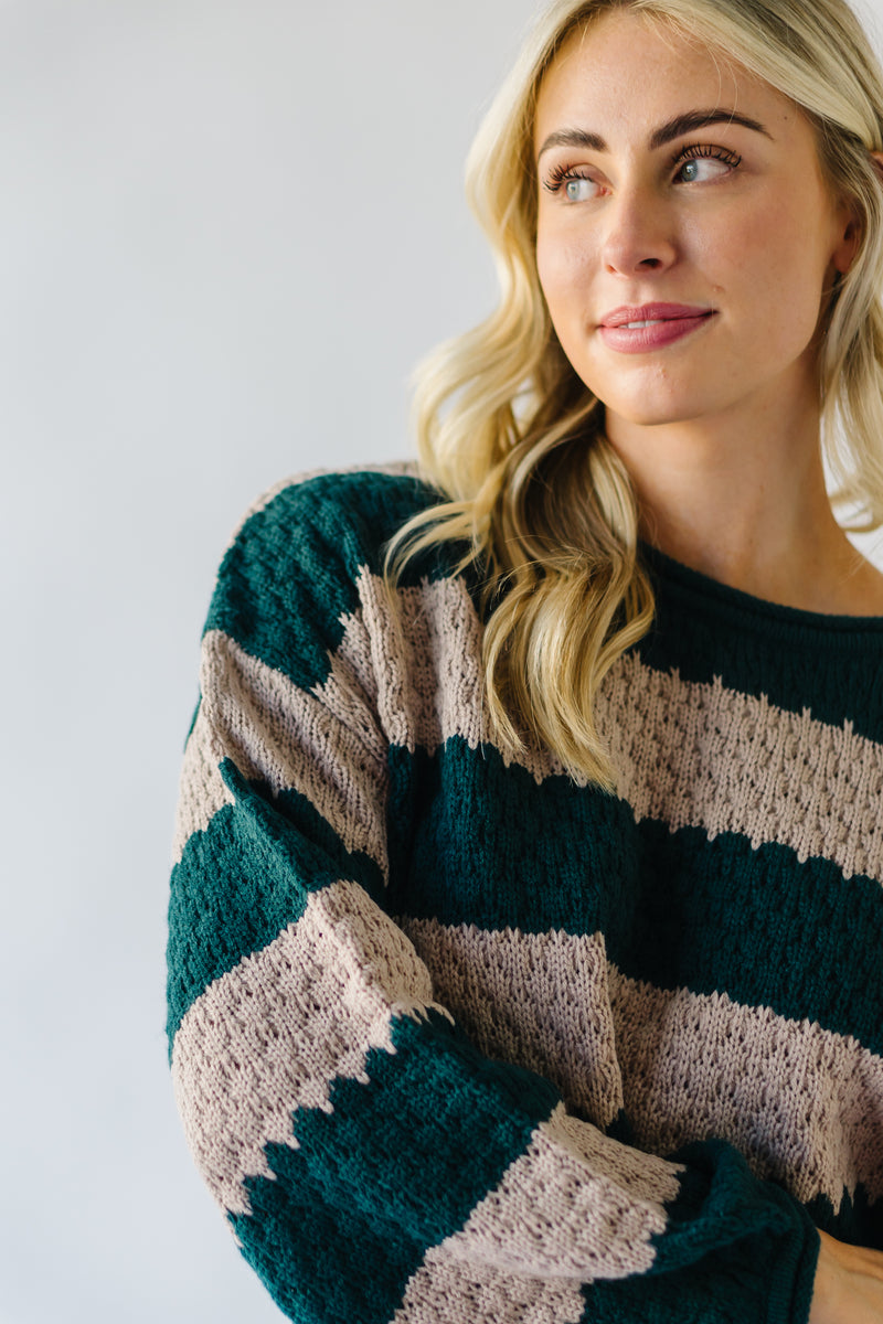 The Indio Striped Crew Knit Sweater in Hunter Green
