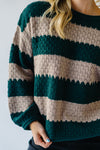 The Indio Striped Crew Knit Sweater in Hunter Green