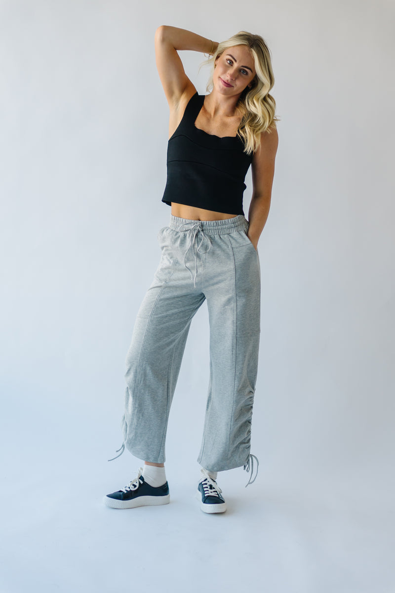 The Linden Straight Leg Adjustable Strap Pant in Heather Grey X-Small