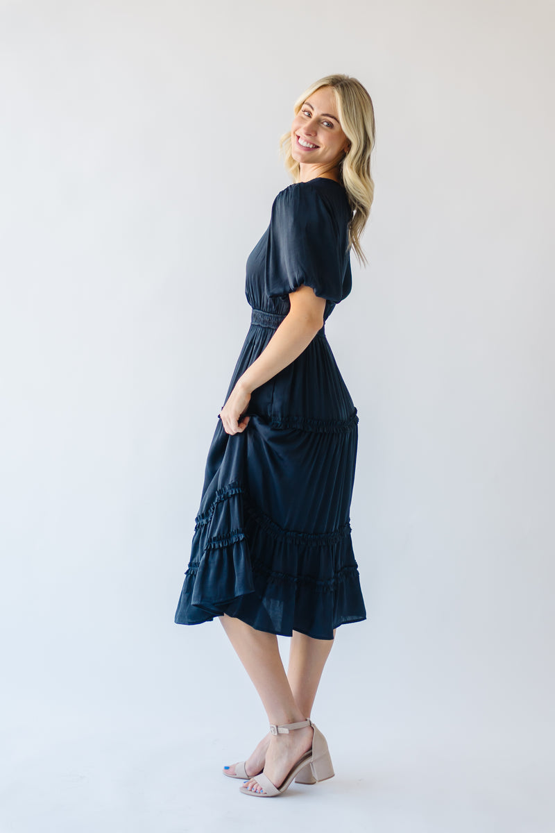The Hayward Ruffle Detail Midi Dress in Deep Navy