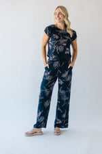 The Ferris Floral Detail Blouse in Navy + Taupe