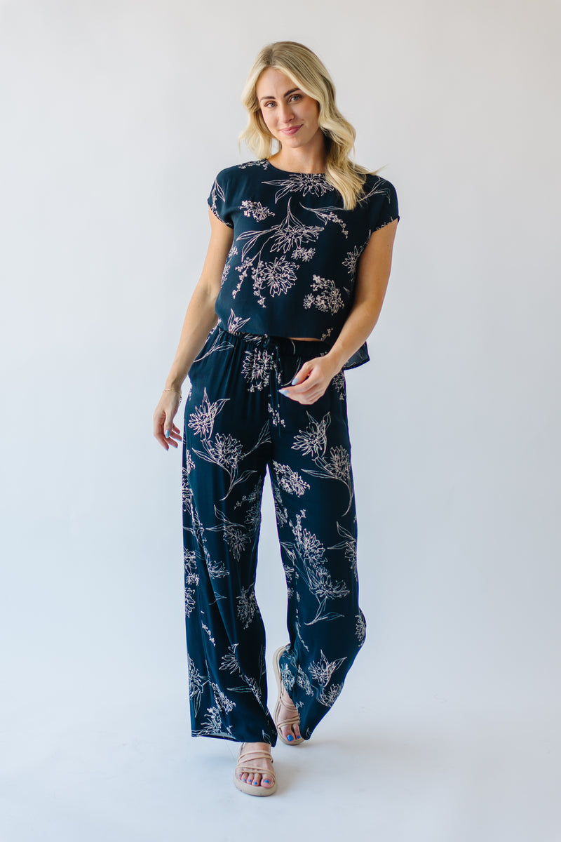 The Ferris Floral Detail Blouse in Navy + Taupe